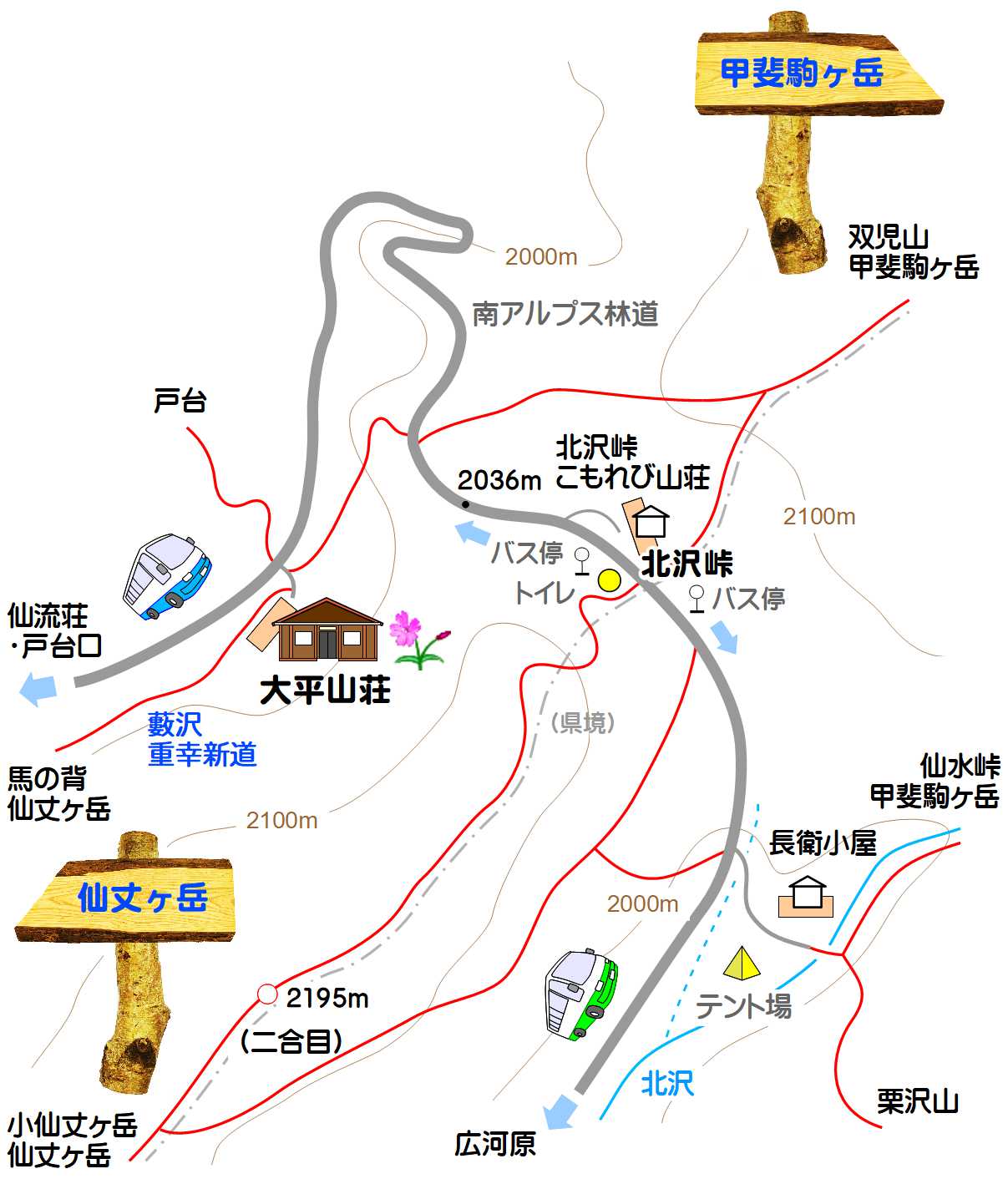 北沢峠周辺地図